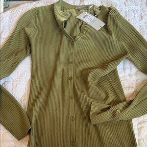 Olive Green Ribbed Cardigan